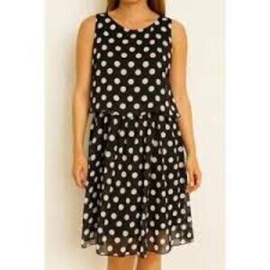 ✨ Robert Louis Black Midi Dress with Pink & White Polka Dots – XL ✨